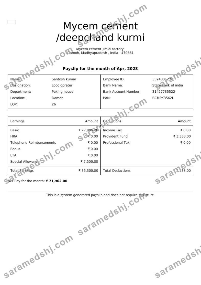 Mycem cement payslip template in Word and PDF formats.pdf, 1